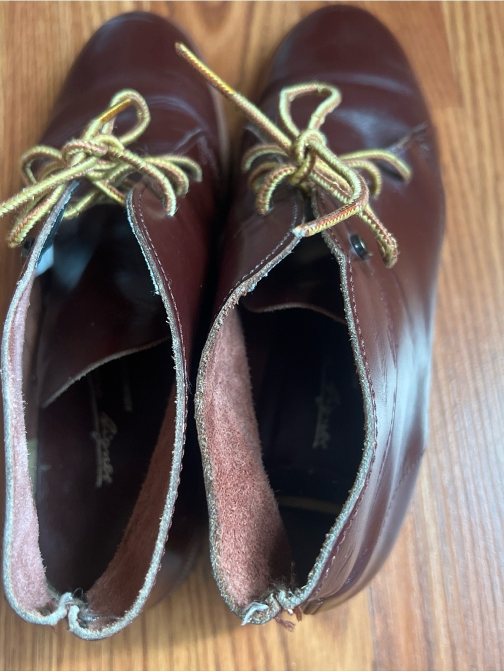 Etienne Aigner Burgundy Leather Ankle Booties with Tan Laces - Picture 10 of 10